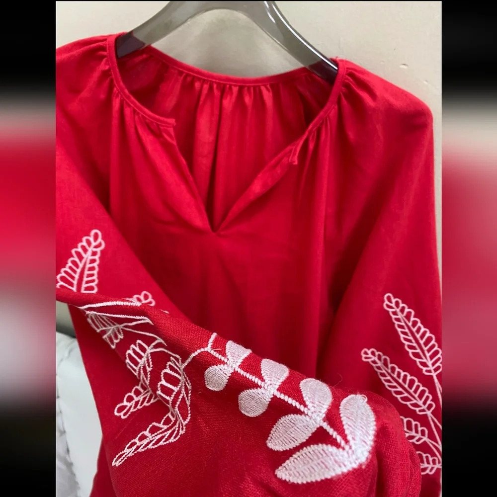 Bornladies Fashion embroidered linen red dress. Small. - Picture 5 of 7